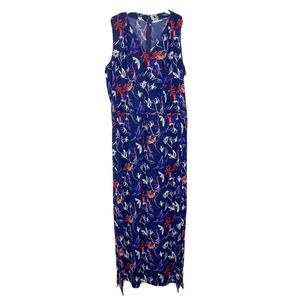 HALOGEN Women’s Sleeveless Navy Blue Floral Drawstring Waist Maxi Dress Sz XL